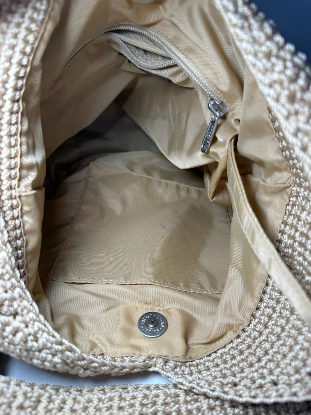 The Sak Beige Crochet Hobo Shoulder Bag with Matching Pouch